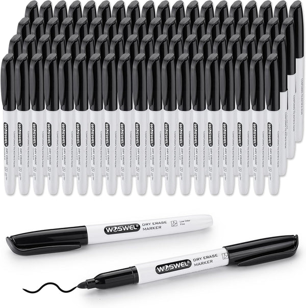 Fine Tip Dry Erase Markers, 76 Pack Black Low Odor Whiteboard Markers for Classroom and Office Use