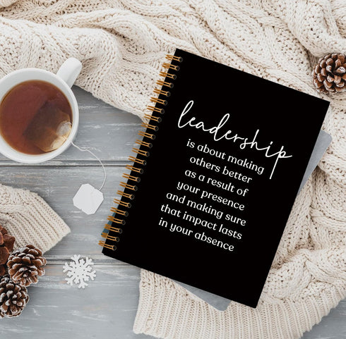 Leadership Definition Notebook Journal for Work Office School,Best Leader Gifts,Employee Gift for Boss,Appreciation Gift for Leader,Thank You Gift,Black Hardcover Spiral Notebook 5.5x8.3 by QUICQOD