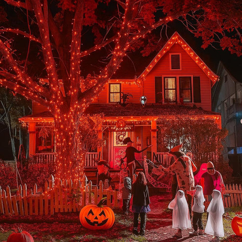 100FT 300LED 8 Kwaiffeo Halloween Lights, Orange String Light Outdoor Indoor, Modes Connectable Orange Lights