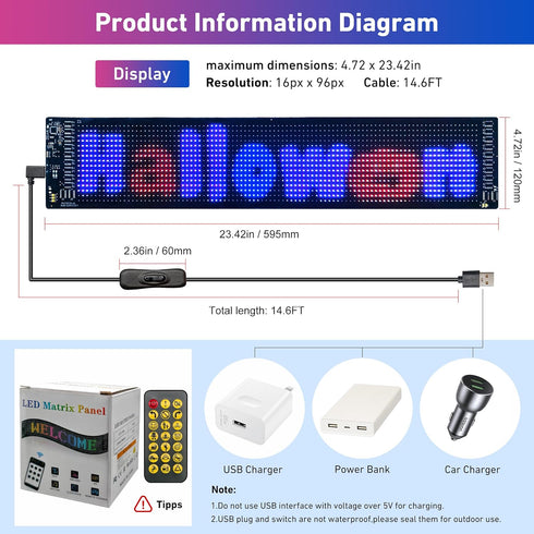 Qeeanmo Programmable 23"x5" Cars,5V Scrolling LED Sign for Advertising & DIY Use, Devil Eyes Light for LED Car Sign