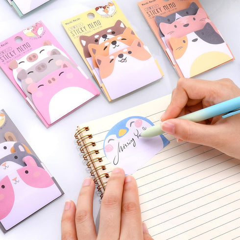 Cute Sticky Notes, 6 Pack 270 Sheets Kawaii Cartoon Animal Sticky Notes, Self-Stick Memo Pads for School