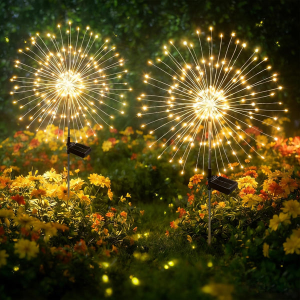 SEEWELUMI Solar Garden Lights Outdoor Decor Waterproof, 2Pack 120LED Firework Lights for Garden