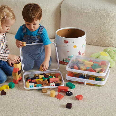 4PCS Large Clear Hard Shell Zipper Case, Makeup Organizer & Toy Storage Bag for Lego Bricks, Diaper Pouches, Cosmetic