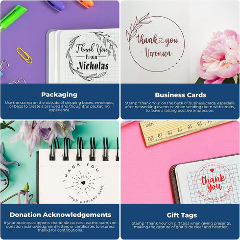 Packages 1-5/8" Pre-Inked Professional Thank You Stamp for Business & Personal Use | Elegant Custom Round Gratitude