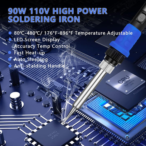 Soldering Iron Kit, 90W LED Digital Soldering Kit with Ceramic Heater, 110V Solder Iron Welding Tools with Smart Temperature Control, Auto Sleep & Temp Calibration - C/F Func, Accurate 176 -896 by Q-MING