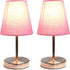 LT2013-PNK-2PK 2 Pack Set, 2 Count Simple Designs Mini Basic Sand Nickel Table Lamp with Fabric Shade Pink