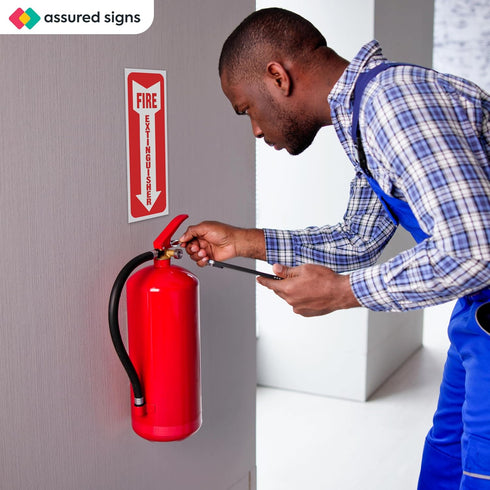 Fire Extinguisher Signs - 12 Pack Safety Sticker, 4" X 12", 5 Mil Vinyl, Bright Red and White, Weatherproof