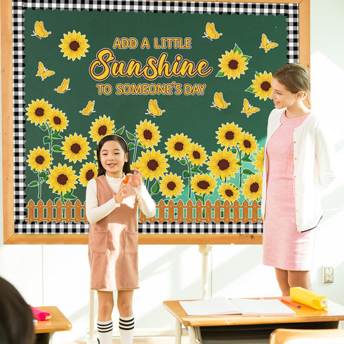 Sunflower Bulletin Board Decoration Set with Butterflies and Motivational Sayings Cutouts for Classroom and Home Decor