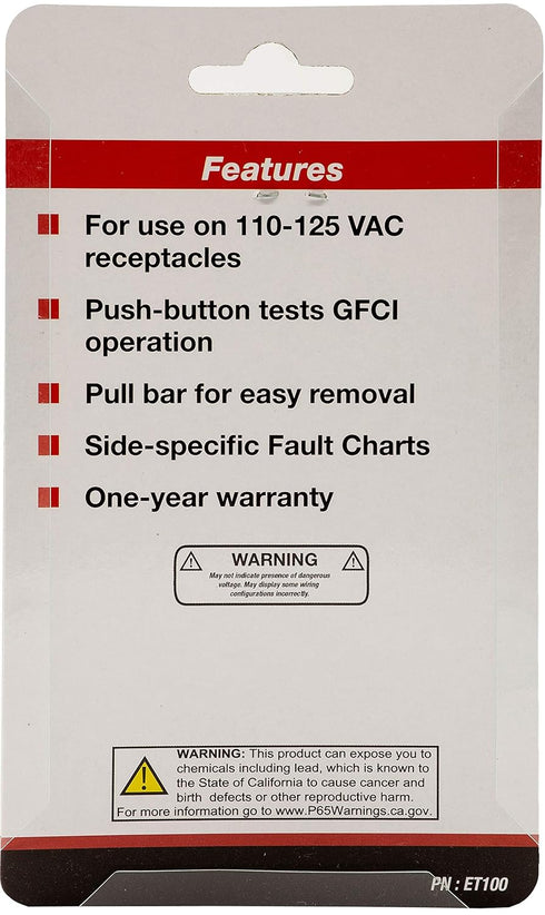 Triplett ET100 GFCI Outlet/Receptacle Tester with 5 Visual Indicators