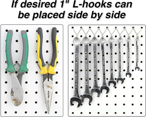 100-Pack Stainless Steel Pegboard Hooks 1" L - Fits Any Peg Board, Will Not Fall Out - Organize Tools, Garage, Crafts