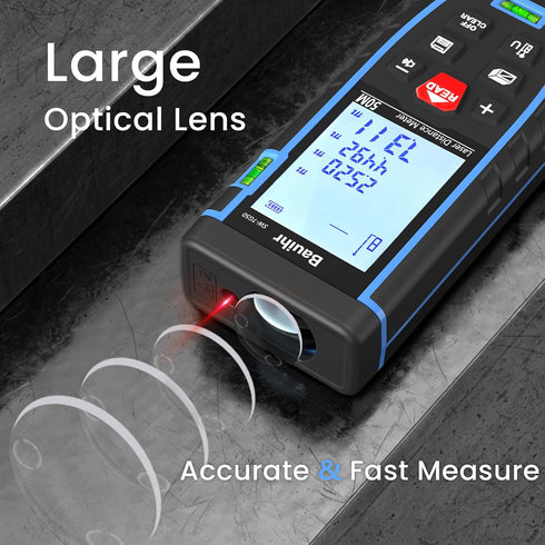 Bauihr Laser Measure, 165ft Distance Meter, Portable Tool, 2 Bubble Levels, Large Backlit LCD Display