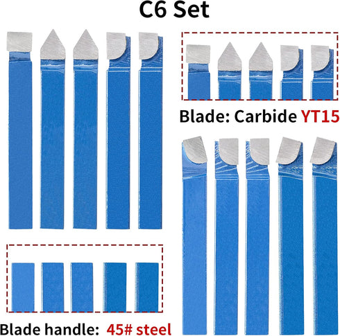 1/4" Metal Lathe Tooling: 10PCS Carbide Tip Tipped Cutter Tool, C6 Bit Cutting Set for Metal Lathe Turning