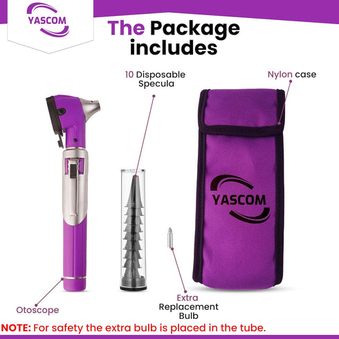 YASCOM 10x Otoscope - Ear Scope Otoscope with Light, Ear Checker Otoscope, Pocket Size Ear Otoscope with Specula