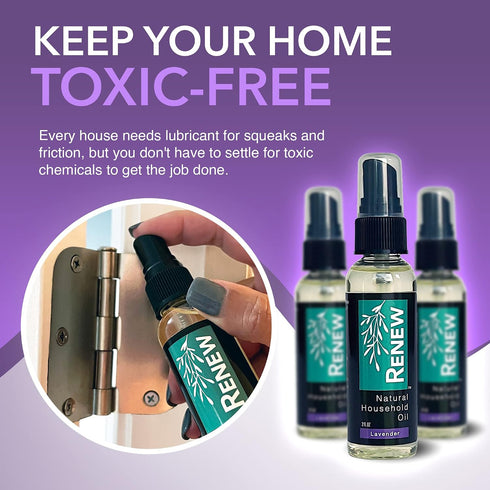 HMPURE Renew Natural Household Oil Lavender - Eco-Conscious All-Purpose Lubricant Spray with Lavender Scent for Doors