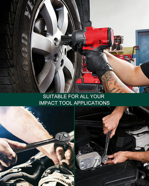 1/2" Set, 23-Piece (1324mm), 6-Point Drive Impact Socket Metric Cr-V Alloy Steel, with Ratchet Handle & Storage Case