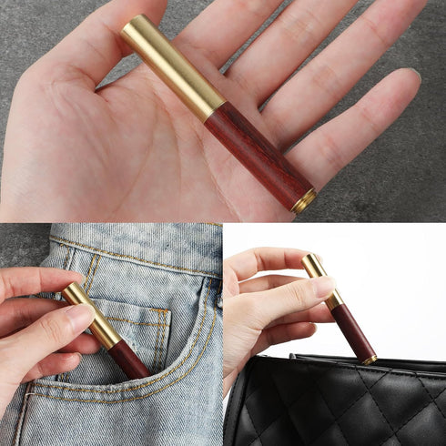 Vintage Wooden Mini Fountain Pen, Short Pocket Travel Fine Nip Pen, Smooth Writing with 15 Pcs Black Ink Cartridges