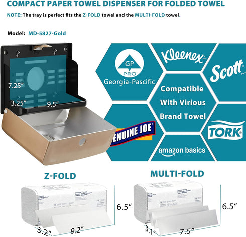 Commercial Adhesive Paper Towel Holder for Bathroom: Multifold/Trifold/C Fold Paper Towel Dispenser for Compact Toilet