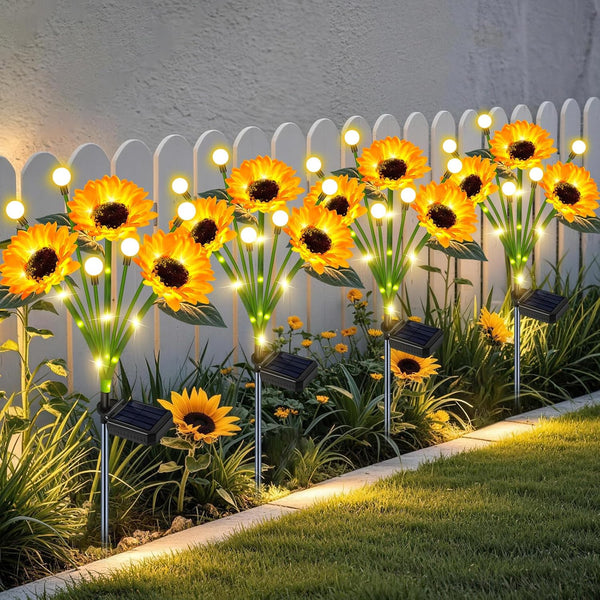 4 Pack Solar Sunflower Lights Outdoor Garden Decor, Upgraded with Firefly Lights,