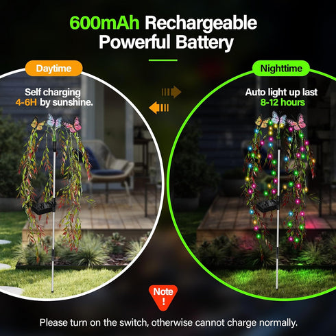 69LED Solar Garden Lights Outdoor Decorative Waterproof, Swaying Tree Solar Lights for Outside, Butterfly Flower Lights