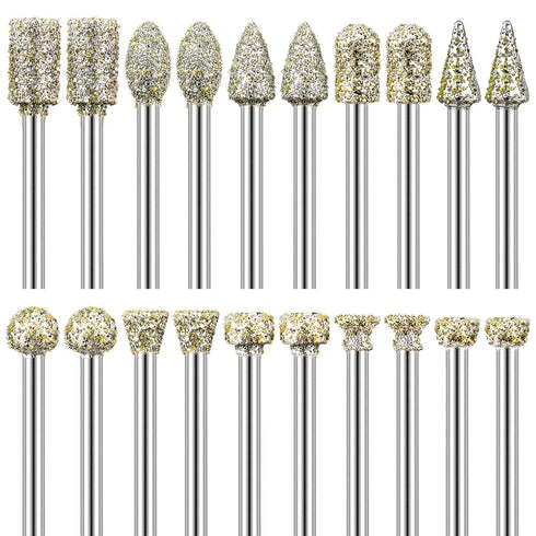 Diamond Grinding Burr Drill Bit Set - 20Pcs for Dremel Rotary Tool, 1/8 Inch Shank Accessories