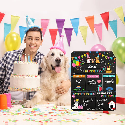 Tenare Colorful Dog Birthday Chalkboard Sign, Reusable Double Sided Milestone Board for Photo Props Party Supplies