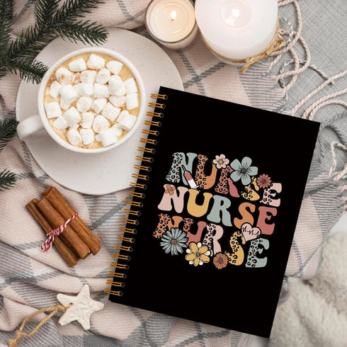 Nurse Gifts Black Hardcover College Spiral Notebook Journal, 5.5x8.3 for Work Notes, Nursing Student Graduation Gifts