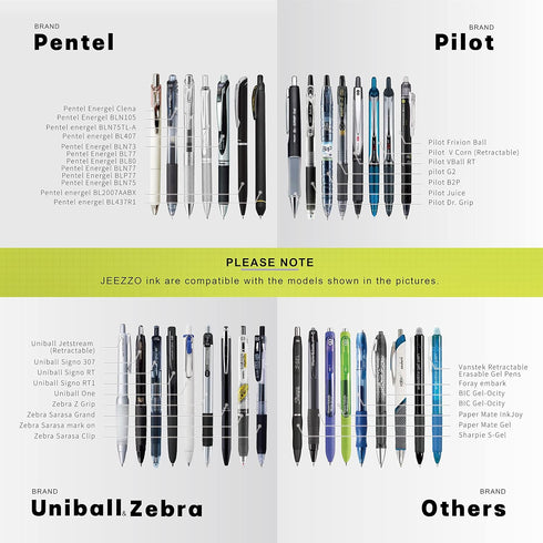 Gel Ink Refills for Retractable Click Pens, Black Medium Point, Compatible with Various Brands (24 pcs)