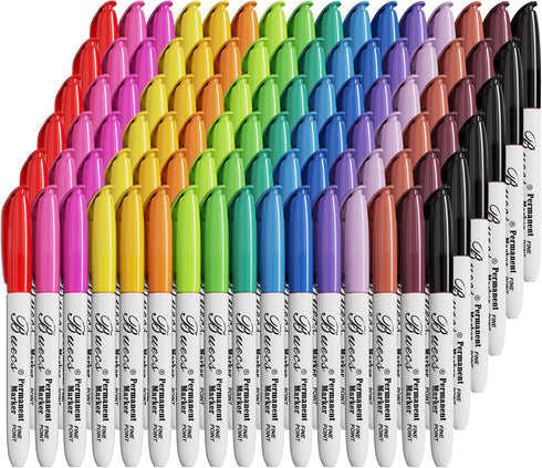 Buecs Permanent Markers, 96 Count Fine Point Permanent Markers, 16 colors, Waterproof &