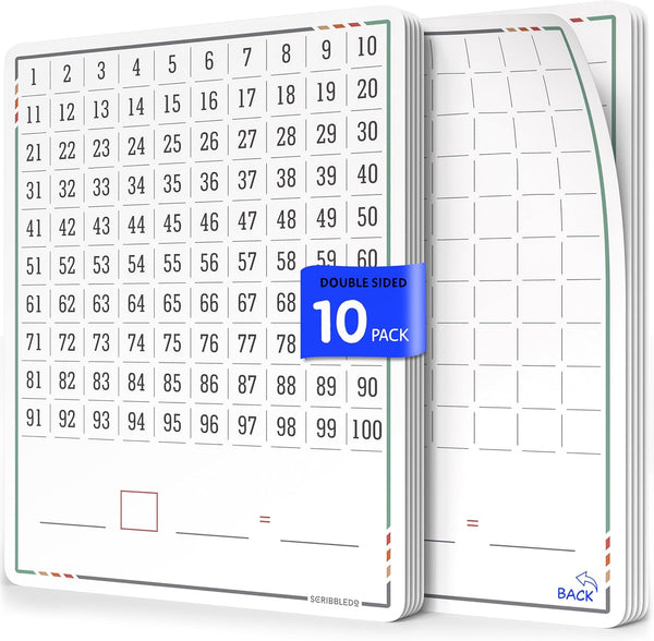 SCRIBBLEDO Dry Erase Number Chart for Students, 9”x12” Small White Board Dry Erase Sheets for Classroom Supplies