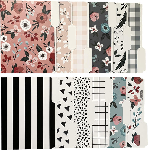 Set of 24 Decorative File Folders, Cute 3 Tab Letter Size Boho Manila Folders, 8.5 x 11 Home Office Supplies