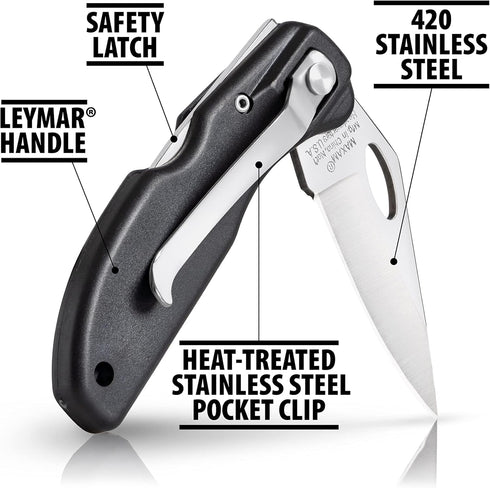 Maxam Falcon VII Lockback Pocket Knife - 7 Inch Stainless Steel Blade, Textured No-Slip Handle, Carry Clip