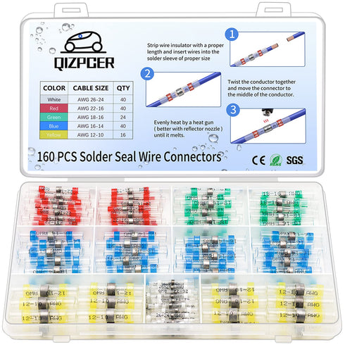 160 Pcs Solder Seal Wire Connectors Kit - Waterproof Electrical Connectors Heat Shrink Wire Connectors for Marine
