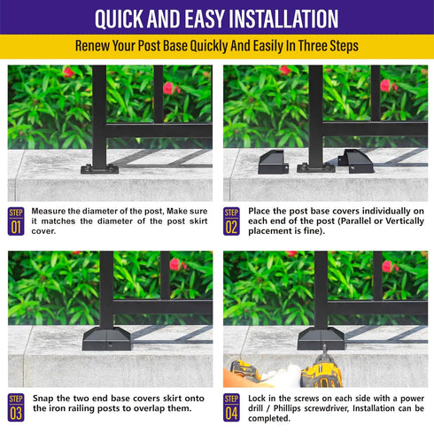Split Post Base Cover for 1.25"x1.25" Post/3.5"x3.5" Base, Decorative Skirt Covers for Indoor/Outdoor Railing