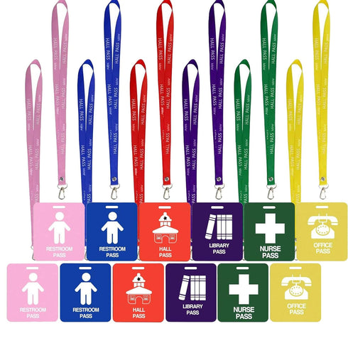 Unbreakable PVC Hall Pass Lanyards, Mlife School Passes Set for Teachers, 12 Pack Hall, Bathroom, Library, Office and