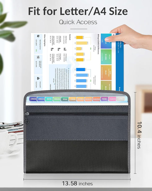 Sooez Accordion File Organizer with Zipper, 12 Pocket Expanding Folder, Portable Monthly Organizer, Pink