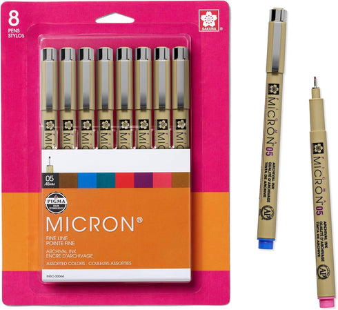 SAKURA Pigma Micron Fineliner Pens - 8 Pack, Archival Black, Colored Ink for Writing, Drawing, Crafters & DIY Projects,