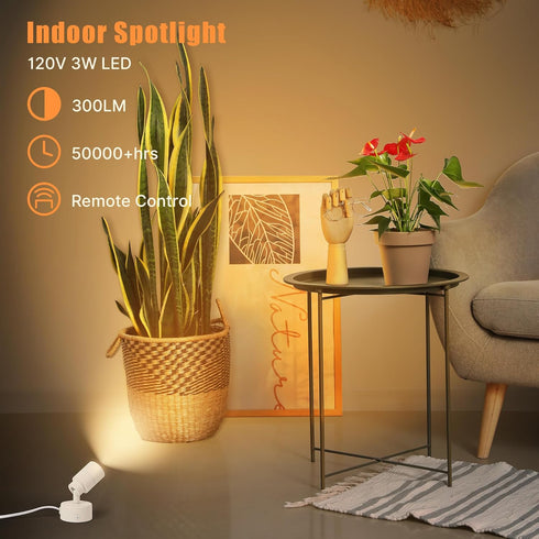 Kandicyar 2 Pack 5W Dimmable 3 LED Spot Lights Indoor, Uplighting with Remote Control & Timer, Uplights Indoor Floor