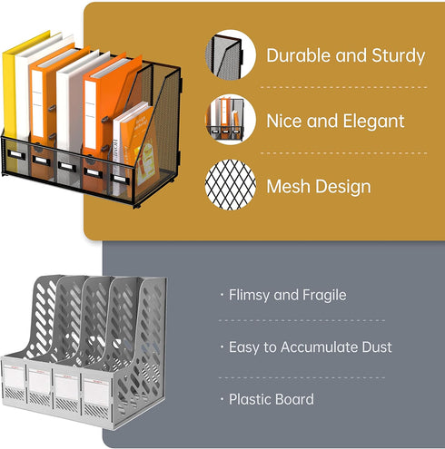 DALTACK Desk Organizers, Magazine Binder Folder Holder with 5 Vertical Compartments for Office Home School