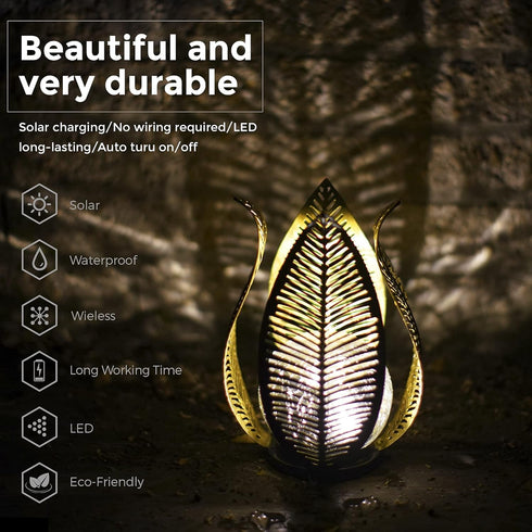 Solar Garden Lights Waterproof Decorations,Crackle Globe Glass,Metal Palm Leaf Solar Lights for Outdoor Decor On