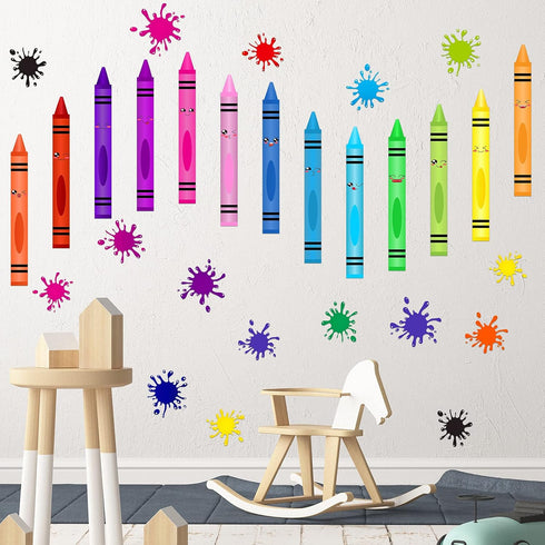 Outus 192 Pieces Crayon Wall Decals Splatter and Multicolor Paint Wall Sticker Crayon Splotches Polka Dot Decors