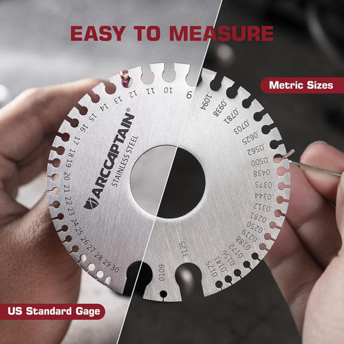 ARCCAPTAIN Wire Gauge Measuring Tool & Metal Gauge Thickness Tool, Stainless Steel Metal Sheets Welding Material Thickness Gauge Standard Dual-Sided Round Wire Gauge