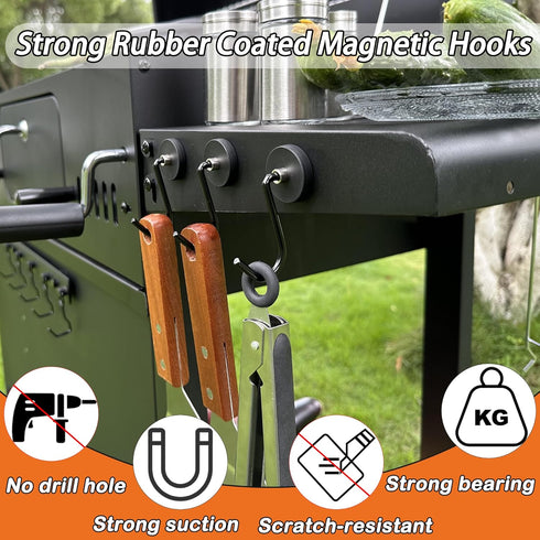 4 Pack Heavy Duty Magnetic Grill Hooks, Powerful Hooks for Grill Utensils, Kitchen Office Refrigerator