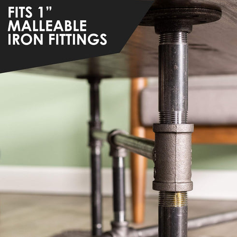 Pipe Decor 1” x 2” Malleable Cast Iron Pipe, Pre Cut Connector, Industrial Steel Grey, 6 Pack