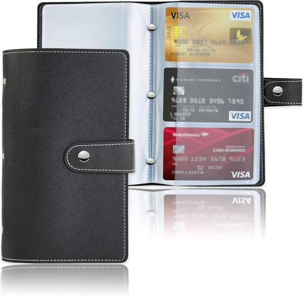 lizimandu Business Card Holder Book - PU Leather Organization Binder for Men & Women, Holds Up to 96 Cards (1-Black)