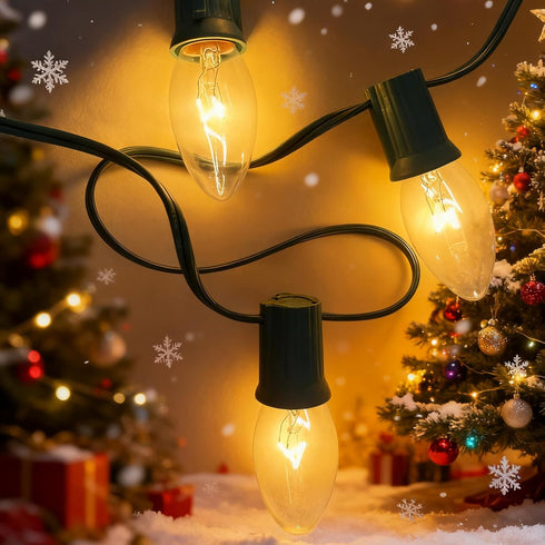 Xingzd 25Ft C9 26 C9 Bulbs, Clear Christmas Lights Outdoor, Vintage String Lights with Warm White Hanging Incandescent