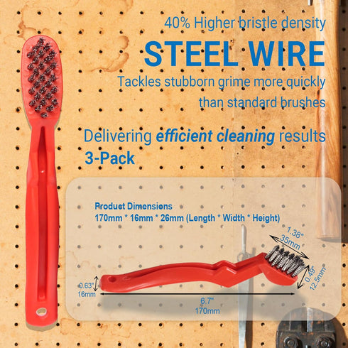 3-Pack 7" 40% GOLDEN SMILE Stainless Steel Wire Brushes - Denser Than Standard Brushes - for Heavy-Duty Cleaning: Grill