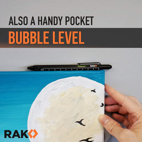 RAK Multi-Tool 2Pc Pen Set with LED Light, Touchscreen Stylus, Ruler, Level, and Screwdrivers