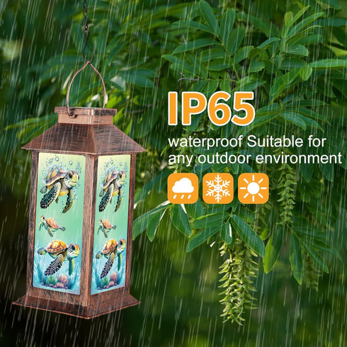 Yamodoor Gifts for Mom, Outdoor Hanging Solar Lantern Waterproof, Outside Turtle Pattern Landscape Lights for Porch