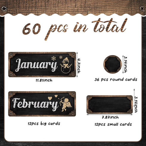 Gueevin 60 Pcs Industrial Chic Months of the Year Bulletin Board Set Holiday Monthly Headliners Employee of the Month Sign 12 Seasonal Monthly Headers for School Classroom Teacher Chalkboard Calendar by Gueevin