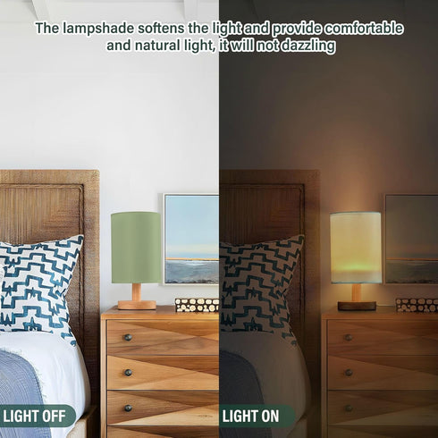 YEGAME Sage Green Solid Color Bedside Table Lamp for Bedroom Nightstand, Small Eye Care LED Desk Reading Lamp USB Port